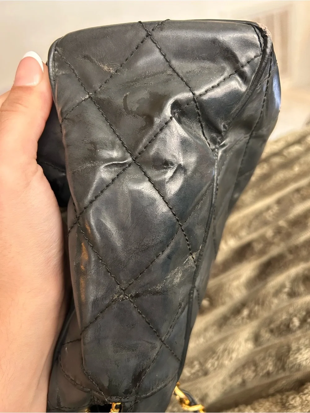 VINTAGE CHANEL Black Quilted Leather Shoulder Bag